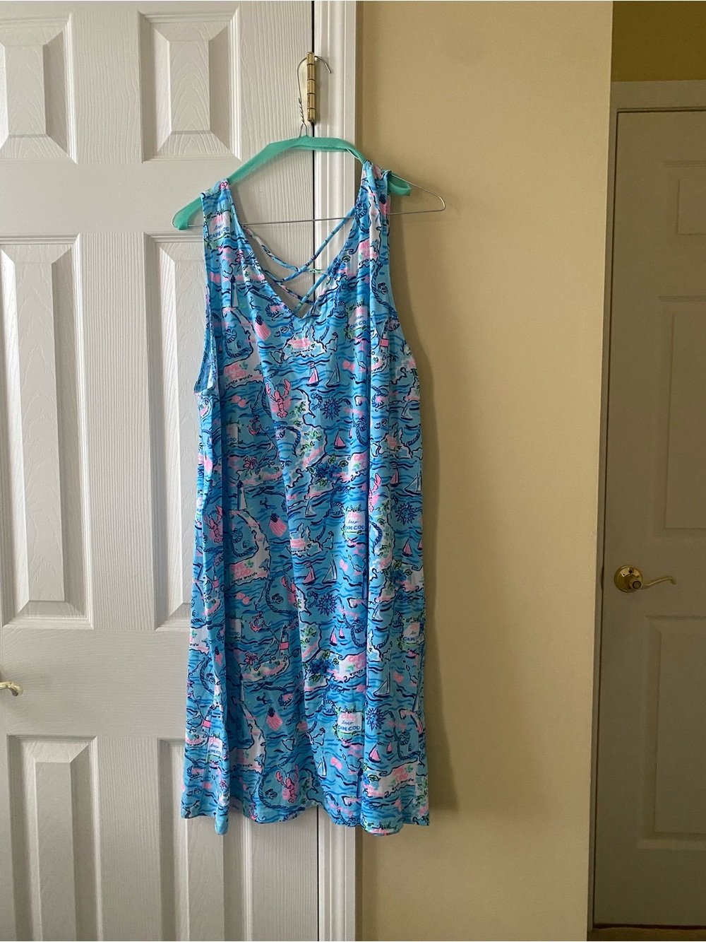 Lilly Pulitzer Blue Pink Nautical Print Crisscross Back Mini Dress